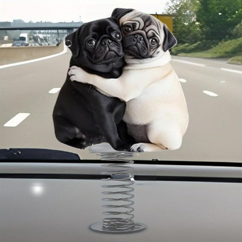 Adorable Pug Acrylic Car Spring Decors,Pug Car Dashboard Decors,Funny Cute Pug Cars Dashboard Decor Accessories with Spring for Desk Gifts,2D Cartoon for Cars Interior Accessory - Image 4